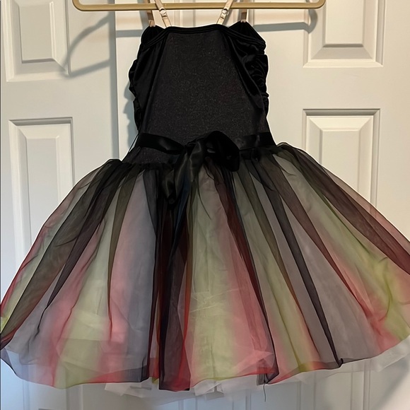 Elegant Black Kids Dance Costume with Multicolor Skirt - Picture 2 of 2